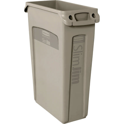 Rubbermaid Commercial Slim Jim 23-Gallon Waste Containers - Durable Handles - Beige 4/Carton - & Lids