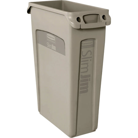 Rubbermaid Commercial Slim Jim 23-Gallon Waste Containers - Durable Handles - Beige 4/Carton - & Lids