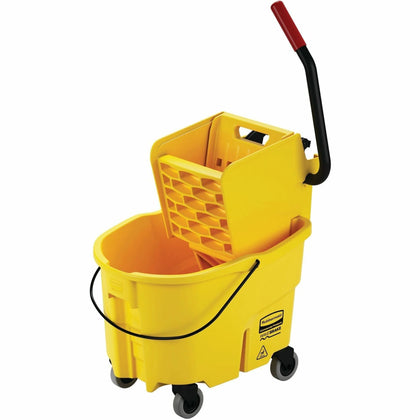 Rubbermaid Commercial Wave Brake Mop Bucket - 6.50 gal - Durable Steel & Plastic - Yellow - Buckets Wringers