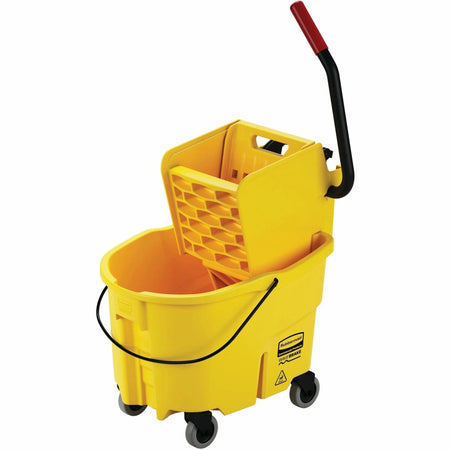Rubbermaid Commercial Wave Brake Mop Bucket - 6.50 gal - Durable Steel & Plastic - Yellow - Buckets Wringers