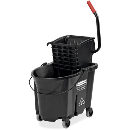 Rubbermaid WaveBrake Side Press Mop Bucket - 8.75 gal - Black - Buckets & Wringers