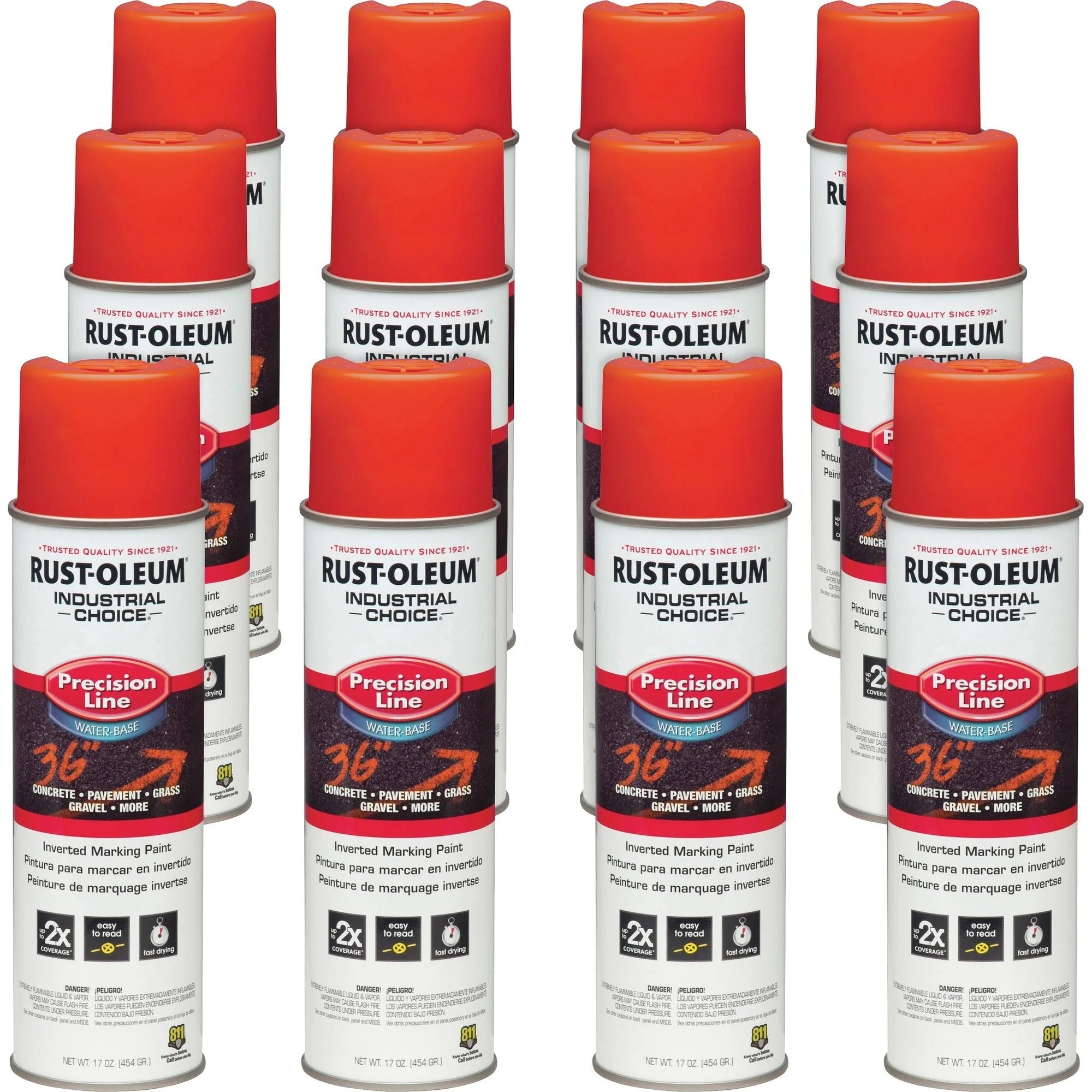 Rust-Oleum Precision Line Marking Paint - Alert Orange - 17 fl oz - 12/Carton - Industrial