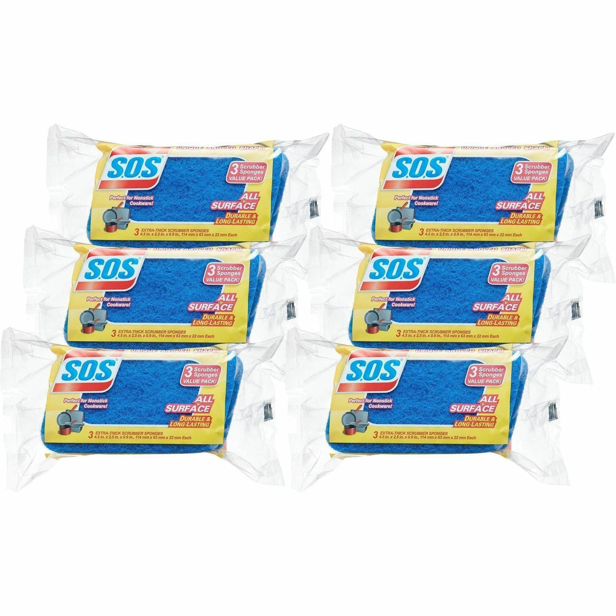 S.O.S All-Surface Scrubber Sponge: 3-Pack Cellulose Sponges - Cleaning Pads & Wipers