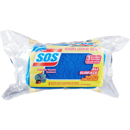 S.O.S All Surface Scrubber Sponges - 3-Pack Cellulose in Blue - Cleaning Pads & Wipers