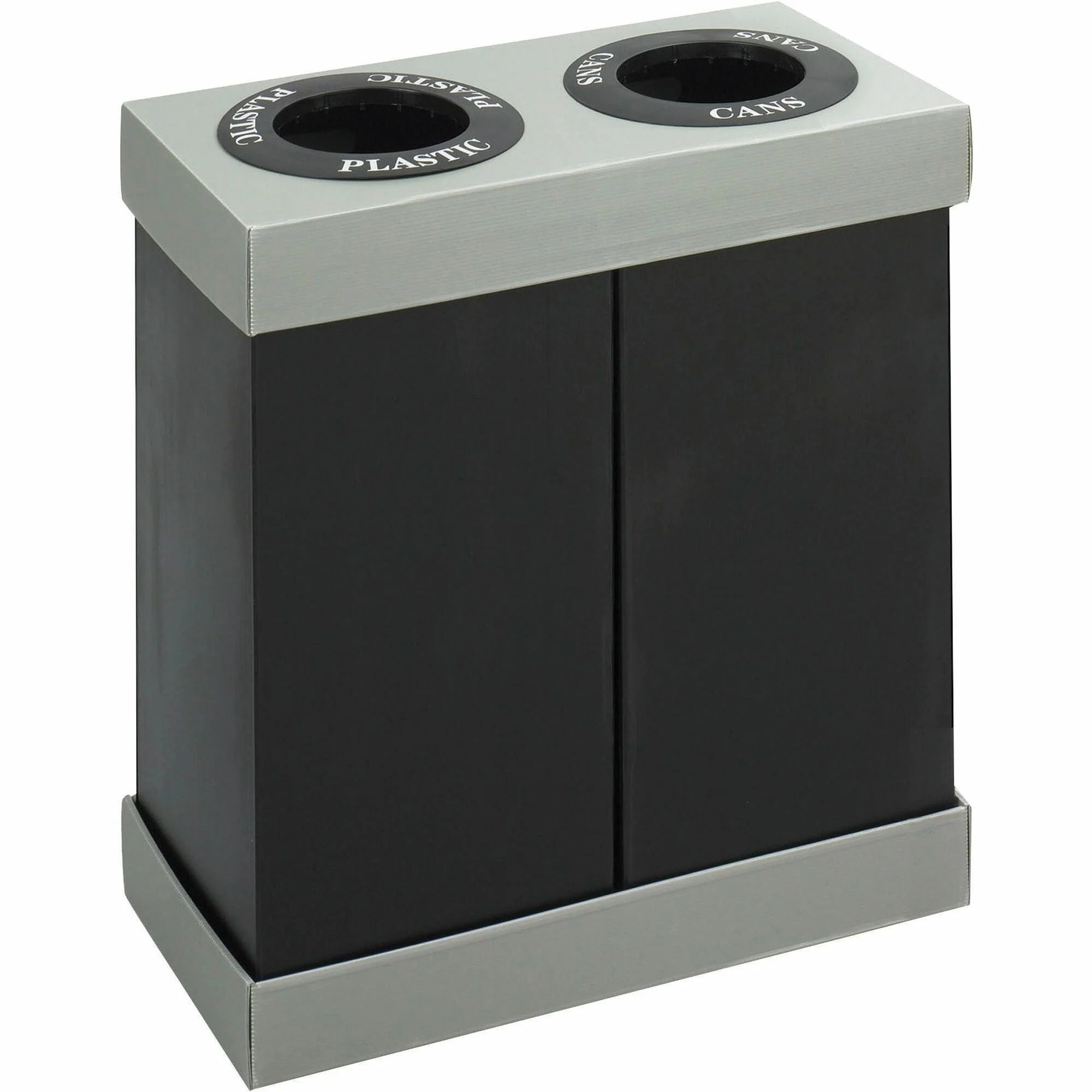 Safco Double Recycling Center: 28 gal Capacity Rectangular - Black - Waste Containers & Lids
