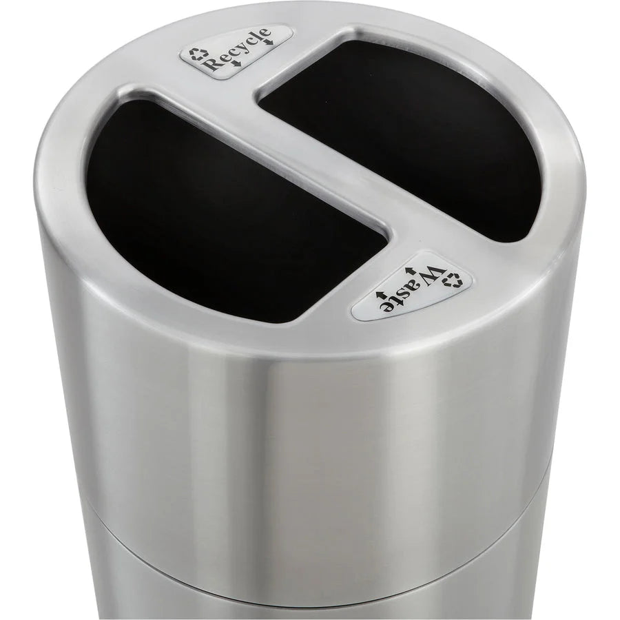 Safco Dual Recycling Receptacle: 30 gal Capacity Aluminum & Stainless Steel - Waste Containers Lids