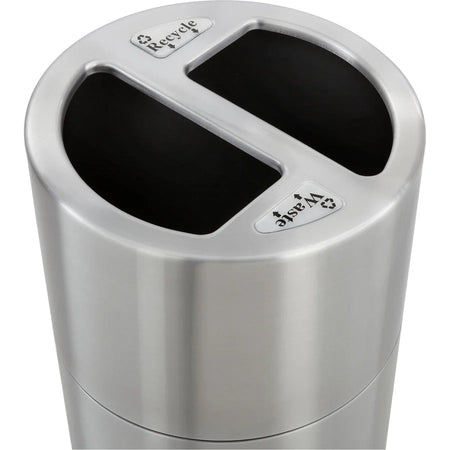 Safco Dual Recycling Receptacle: 30 gal Capacity Aluminum & Stainless Steel - Waste Containers Lids