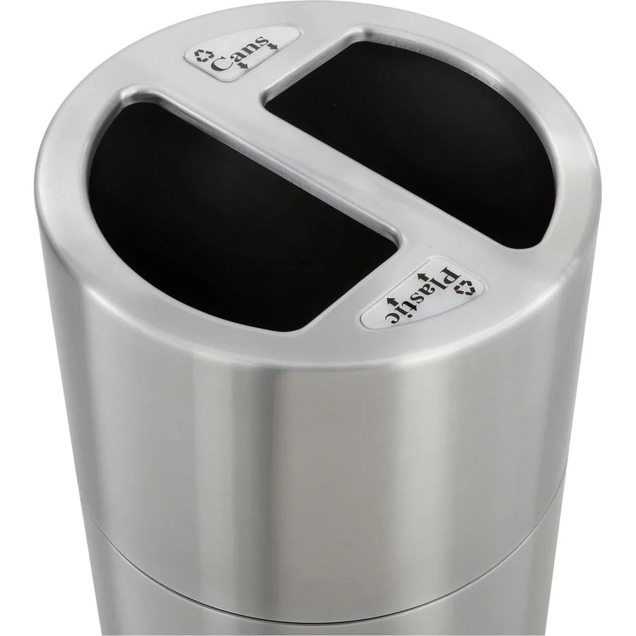 Safco Dual Recycling Receptacle: 30 gal Capacity Aluminum & Stainless Steel - Waste Containers Lids