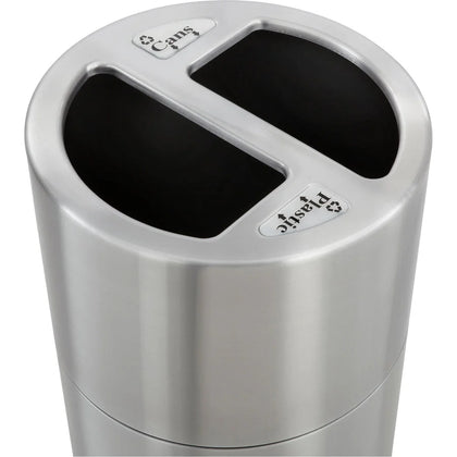 Safco Dual Recycling Receptacle: 30 gal Capacity Aluminum & Stainless Steel - Waste Containers Lids