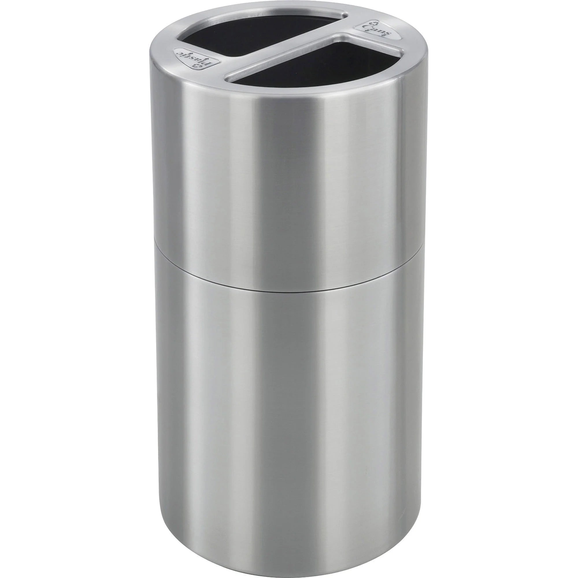 Safco Dual Recycling Receptacle: 30 gal Capacity Aluminum & Stainless Steel - Waste Containers Lids