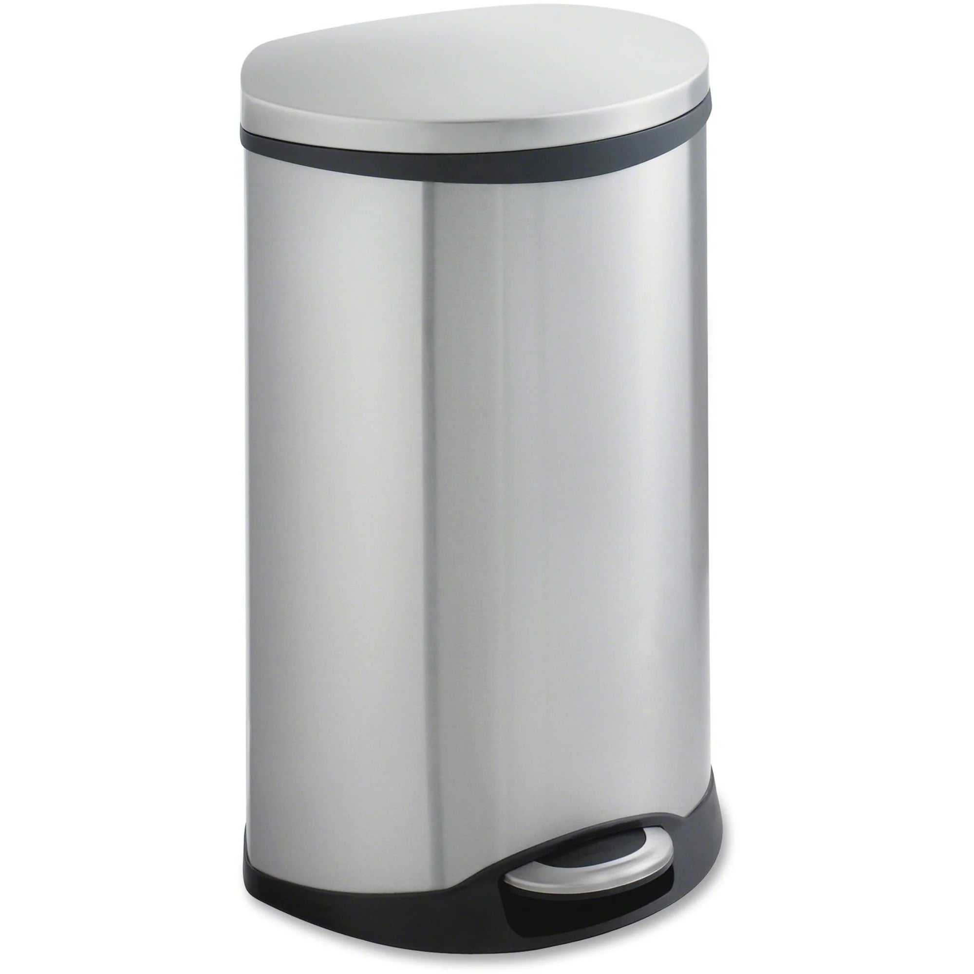 Safco Ellipse Step On Can: 12.50 gal Waste Receptacle - Stainless Steel - Containers & Lids