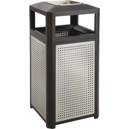 Safco Evos Series Steel Trash Can - 38 gal Capacity - Black & Gray - Waste Containers Lids