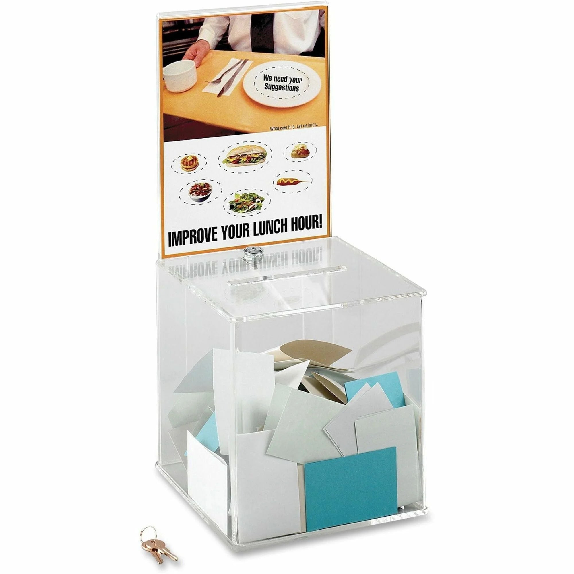 Safco Locking Acrylic Collection Box - Customizable Clear 21’’H x 9.25’’W 9.25’’D - Mailbox/Suggestion Boxes