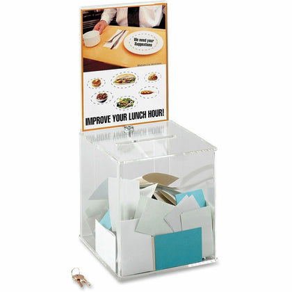 Safco Locking Acrylic Collection Box - Customizable Clear 21’’H x 9.25’’W 9.25’’D - Mailbox/Suggestion Boxes
