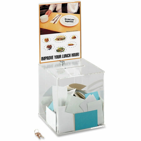 Safco Locking Acrylic Collection Box - Customizable Clear 21’’H x 9.25’’W 9.25’’D - Mailbox/Suggestion Boxes