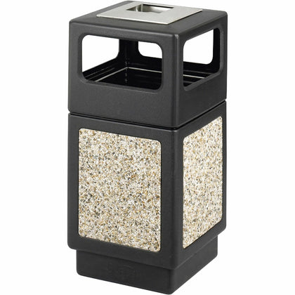 Safco Plastic/Stone Aggregate Receptacles - 38 gal Capacity - Stylish & Durable - Waste Containers Lids
