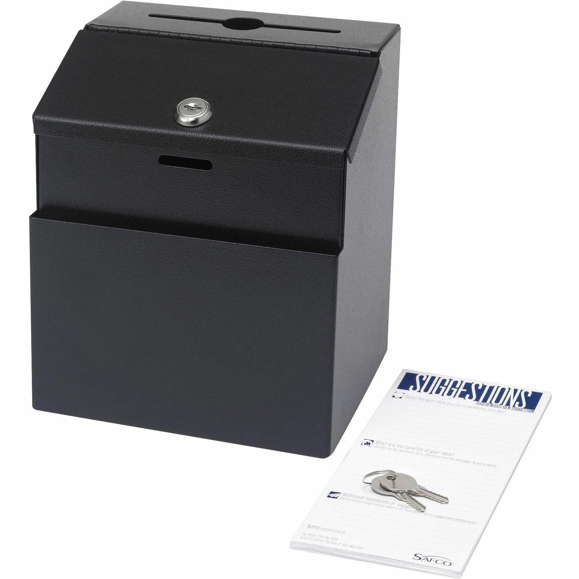 Safco Steel Suggestion Box | 7.2’’ x 6’’ 8.5’’ | Key Lock | Black - Mailbox/Suggestion Boxes