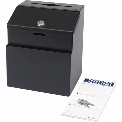 Safco Steel Suggestion Box | 7.2’’ x 6’’ 8.5’’ | Key Lock | Black - Mailbox/Suggestion Boxes