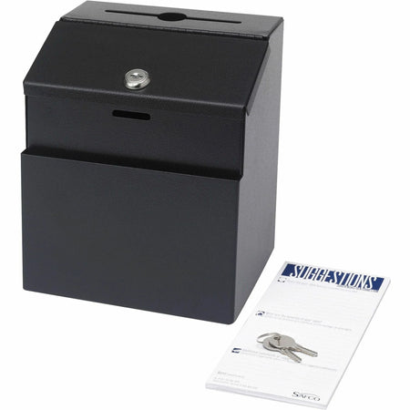 Safco Steel Suggestion Box | 7.2’’ x 6’’ 8.5’’ | Key Lock | Black - Mailbox/Suggestion Boxes