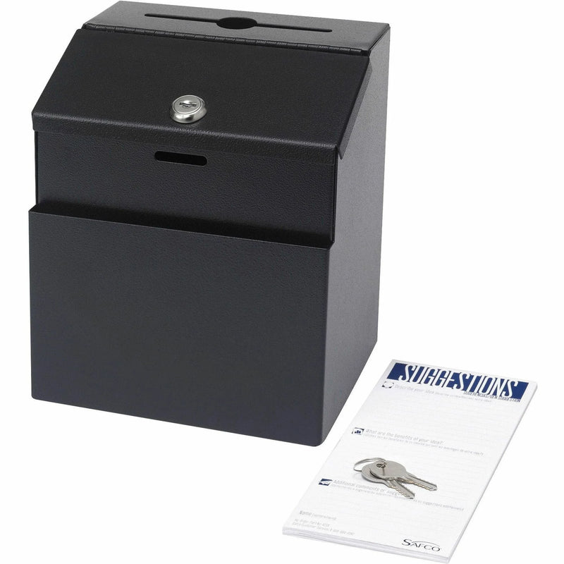 Safco Steel Suggestion Box | 7.2’’ x 6’’ 8.5’’ | Key Lock | Black - Mailbox/Suggestion Boxes