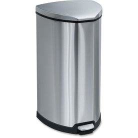 Safco Step-on Stainless Receptacle - 10 gal Capacity - Steel - Waste Containers & Lids
