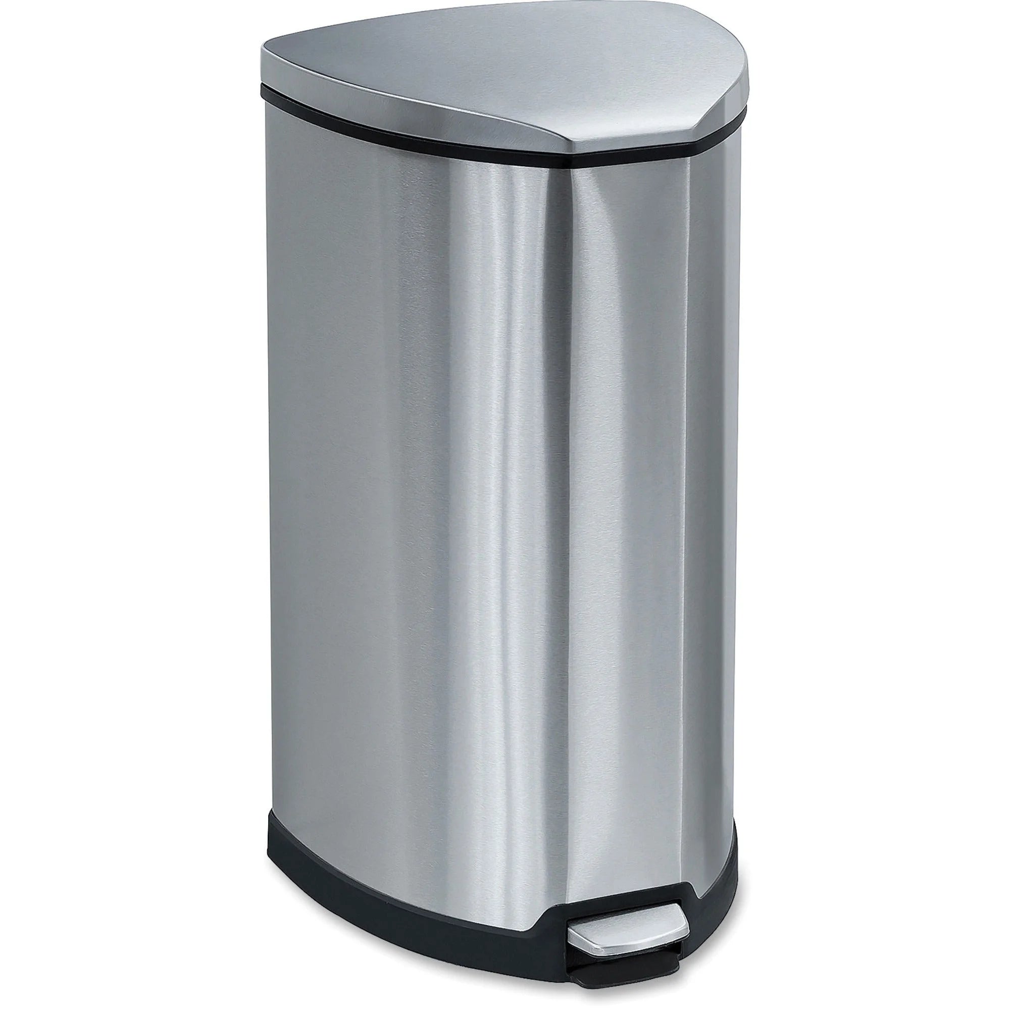 Safco Step-on Stainless Receptacle - 10 gal Capacity - Steel - Waste Containers & Lids