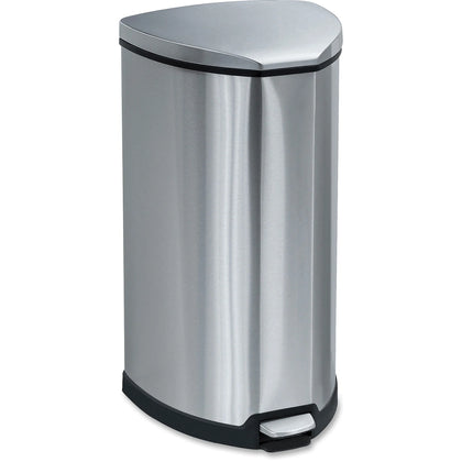 Safco Step-on Stainless Receptacle - 10 gal Capacity - Steel - Waste Containers & Lids
