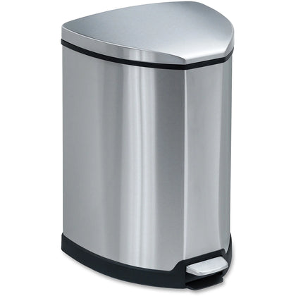 Safco Step-on Stainless Receptacle - 4 gal Capacity - Steel - Waste Containers & Lids