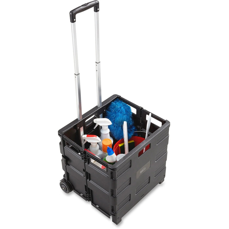 Safco Stow Away Folding Caddy - Telescopic Handle - 50 lb Capacity - 2 Casters - 16.50’’ Width x 14.50’’ Depth 39’’