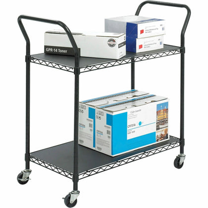 Safco Wire Utility Cart: 2-Shelf 400 lb Capacity - Black - Carts