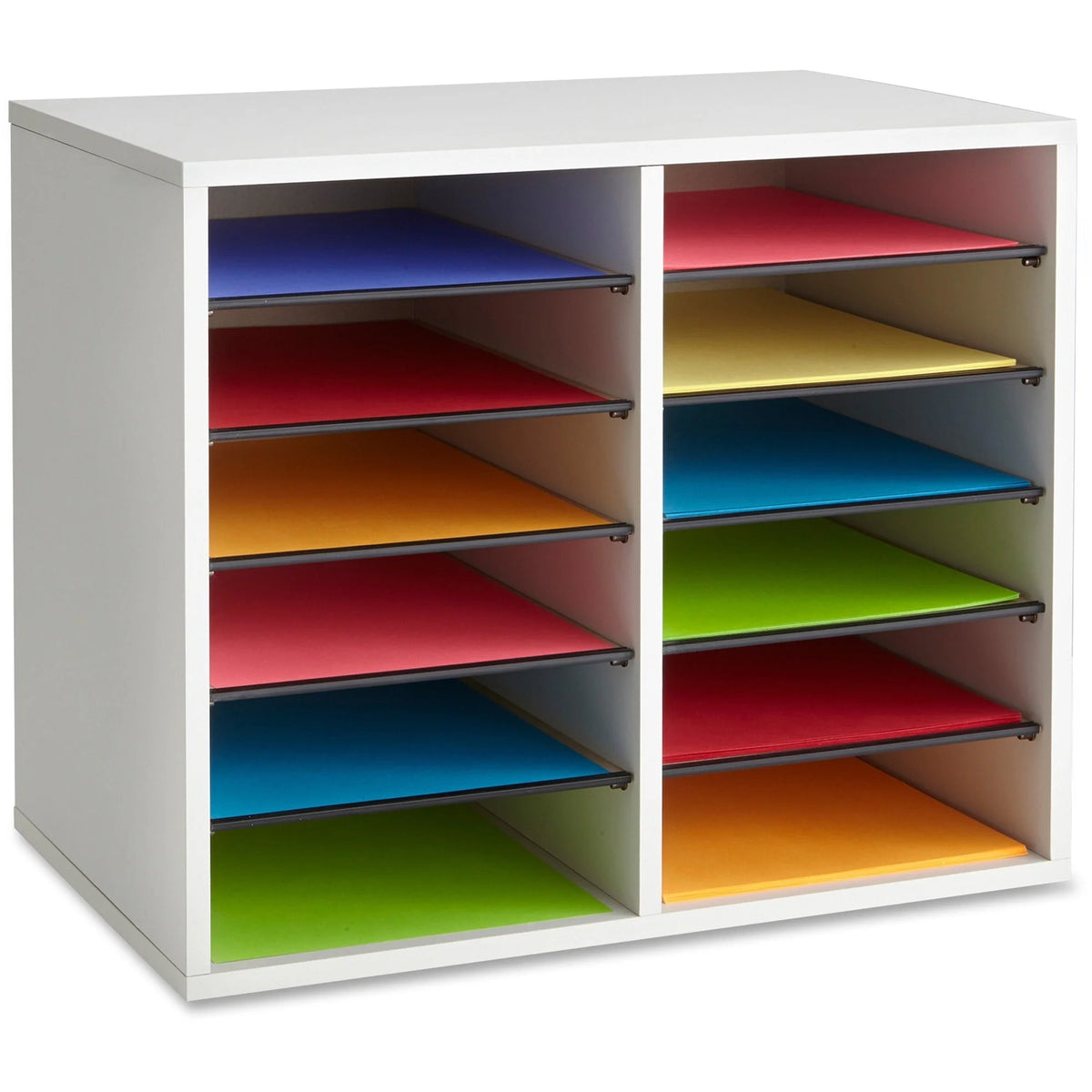 Safco Wood Literature Organizer - Adjustable 12-Slot Desktop - Holders/Sorters