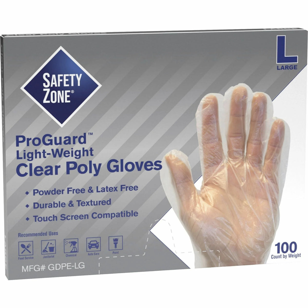 Safety Zone Clear Polyethylene Gloves - 11.75’’ Large - Food Safe - 100/Pack - General Purpose