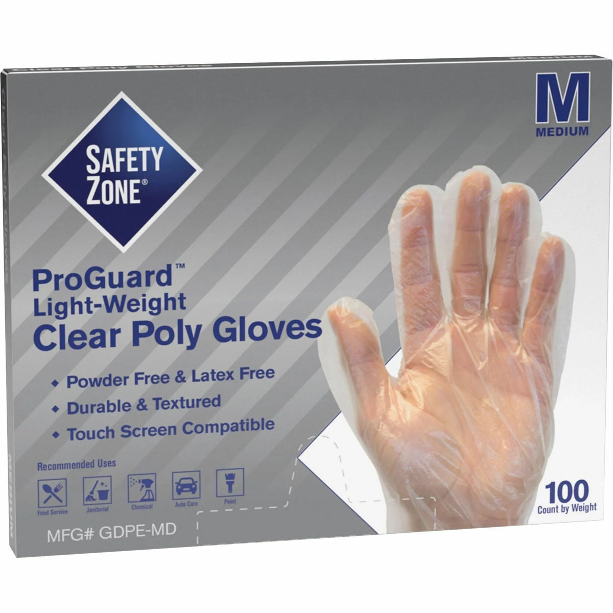 Safety Zone Clear Polyethylene Gloves - 11.75’’ Length - Medium - Food Safe - 100/Pack - General Purpose