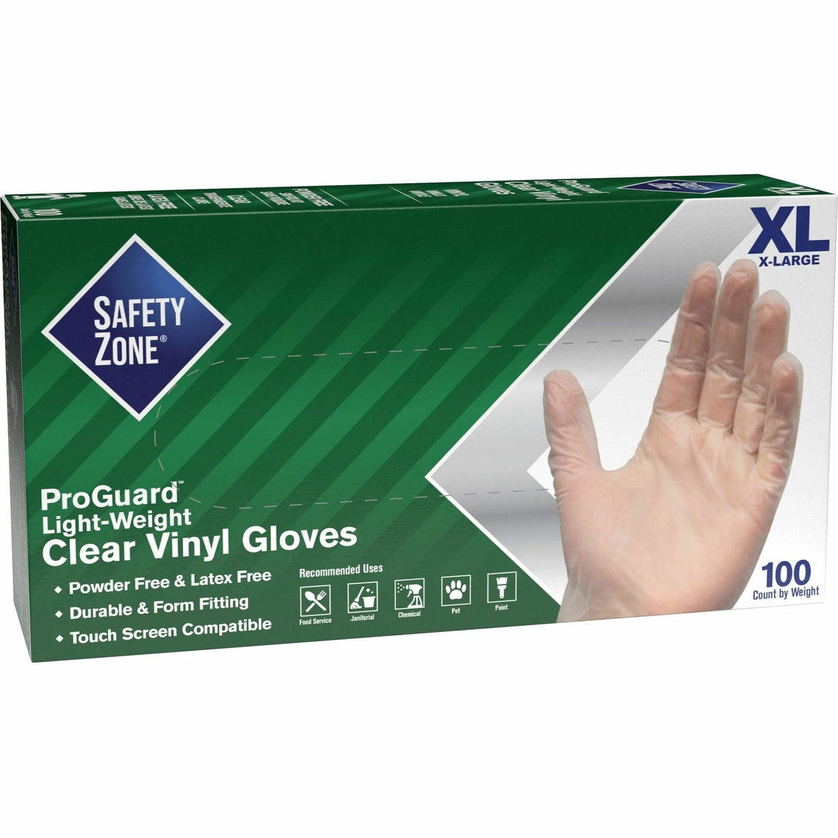 Safety Zone Clear Vinyl Gloves - X-Large - Latex-Free - 100/Box - General Purpose