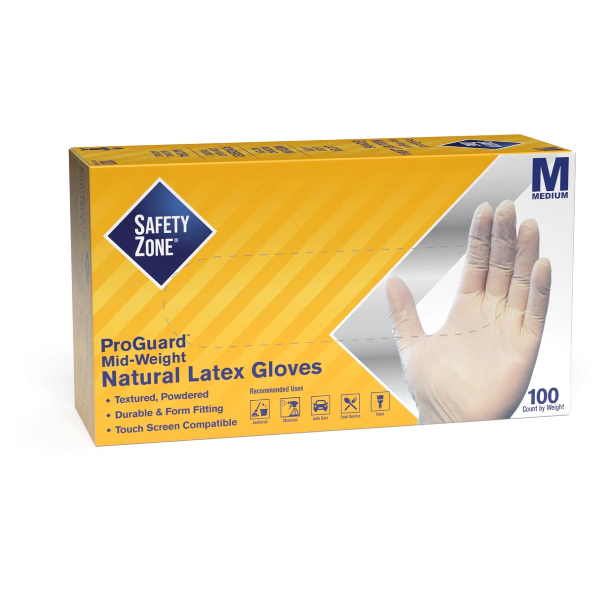 Safety Zone Latex Gloves - 9.65’’ Length Medium Size - Allergen-free Silicone-free - General Purpose