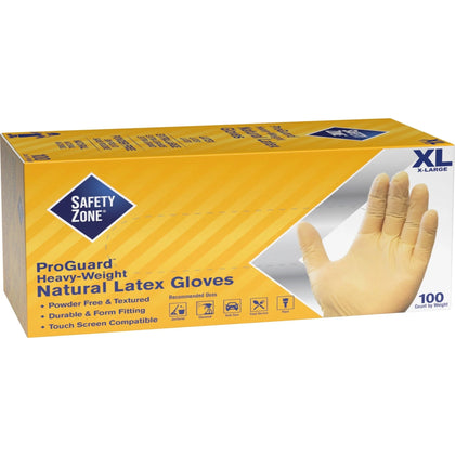 Safety Zone Latex Gloves - 9.65’’ Length X-Large Allergen-free - 100/Box - General Purpose