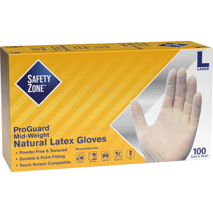 Safety Zone Latex Gloves - Large Size 9.65’’ Length - Polymer Coating - Allergen & Silicone-Free - General Purpose