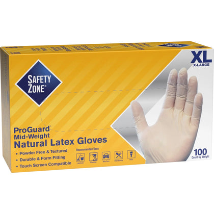 Safety Zone Latex Gloves - X-Large 9.65’’ Length - Polymer Coated Allergen & Silicone-Free - General Purpose
