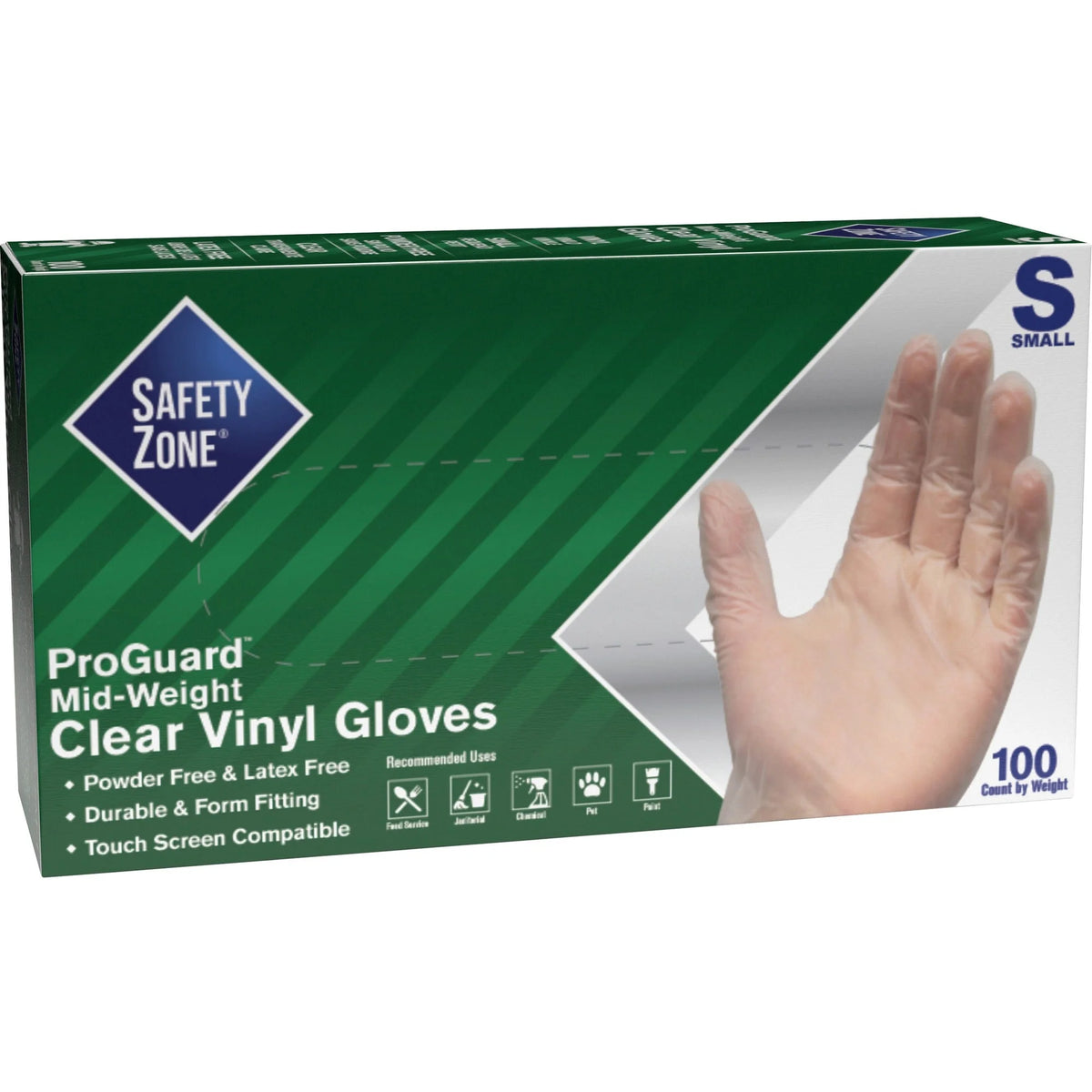 Safety Zone Vinyl Gloves - Small Clear Latex-free - 100/Box - General Purpose