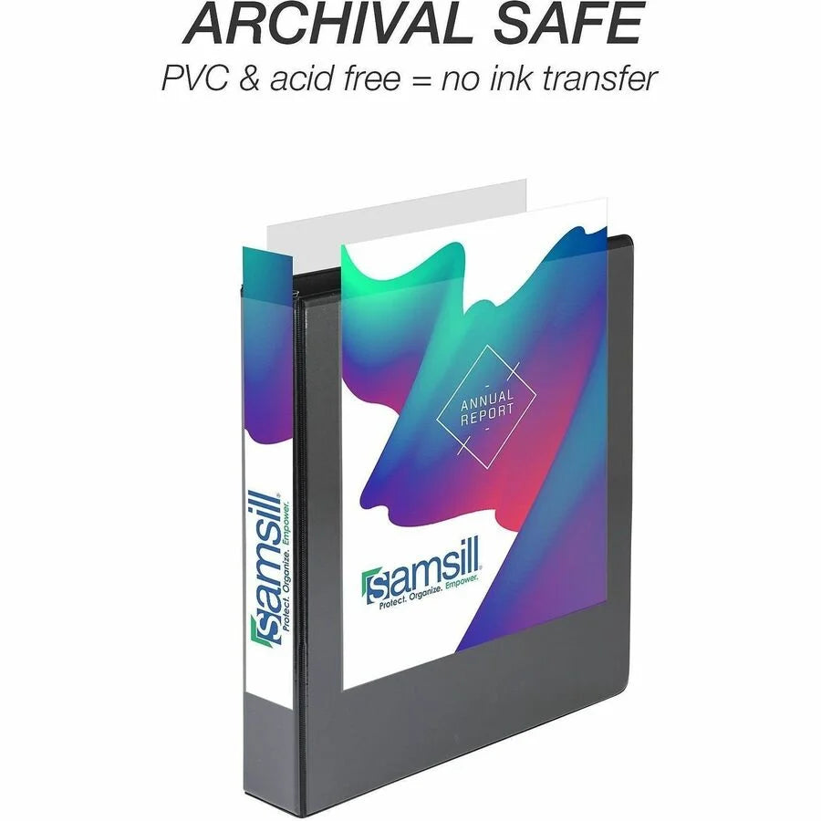 Samsill 1.50’’ D-Ring Binder - Black Clear Overlay - 4 Pack - Presentation / View Binders