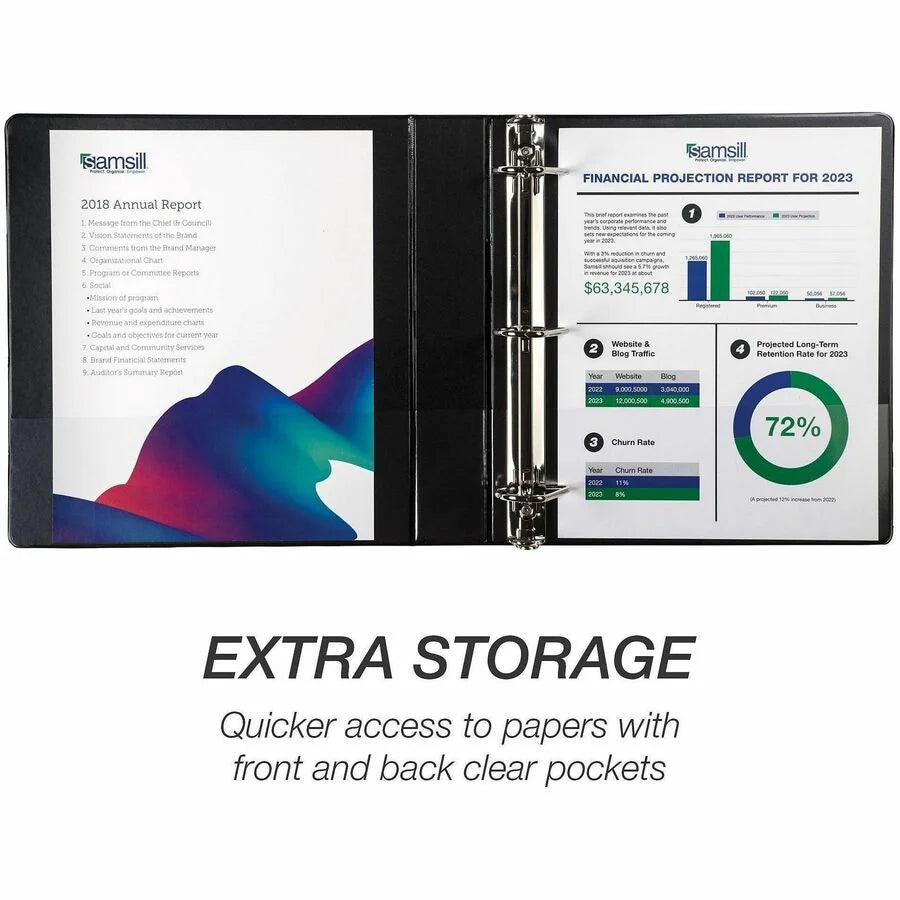 Samsill 1.50’’ D-Ring Binder - Black Clear Overlay - 4 Pack - Presentation / View Binders