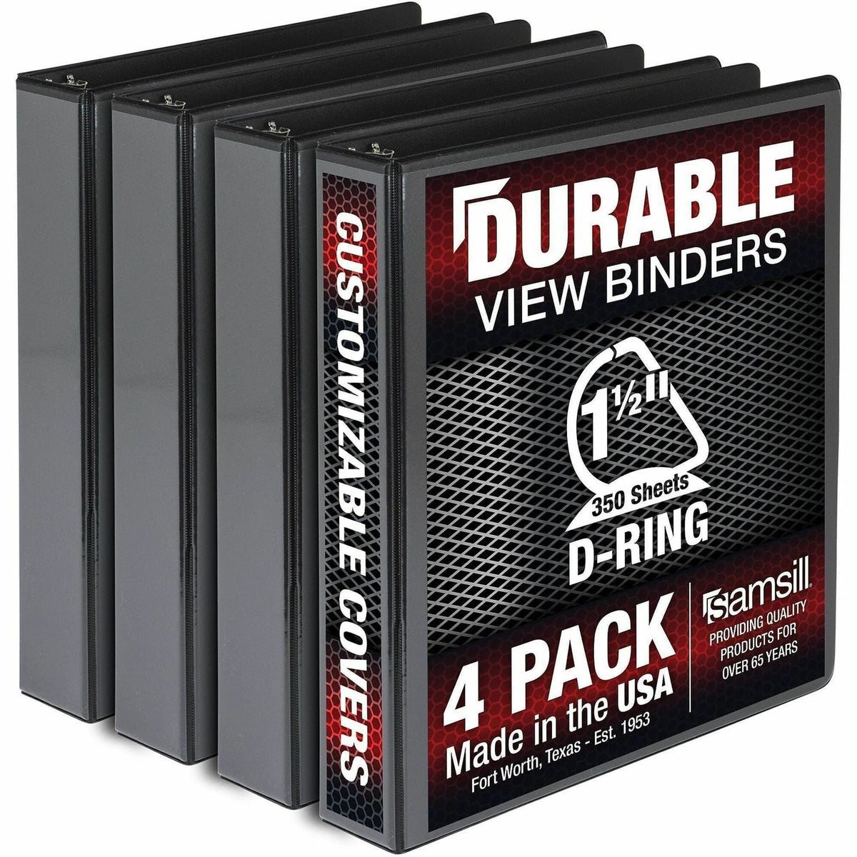 Samsill 1.50’’ D-Ring Binder - Black Clear Overlay - 4 Pack - Presentation / View Binders