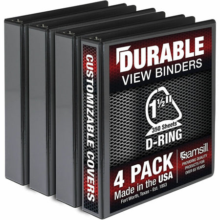 Samsill 1.50’’ D-Ring Binder - Black Clear Overlay - 4 Pack - Presentation / View Binders