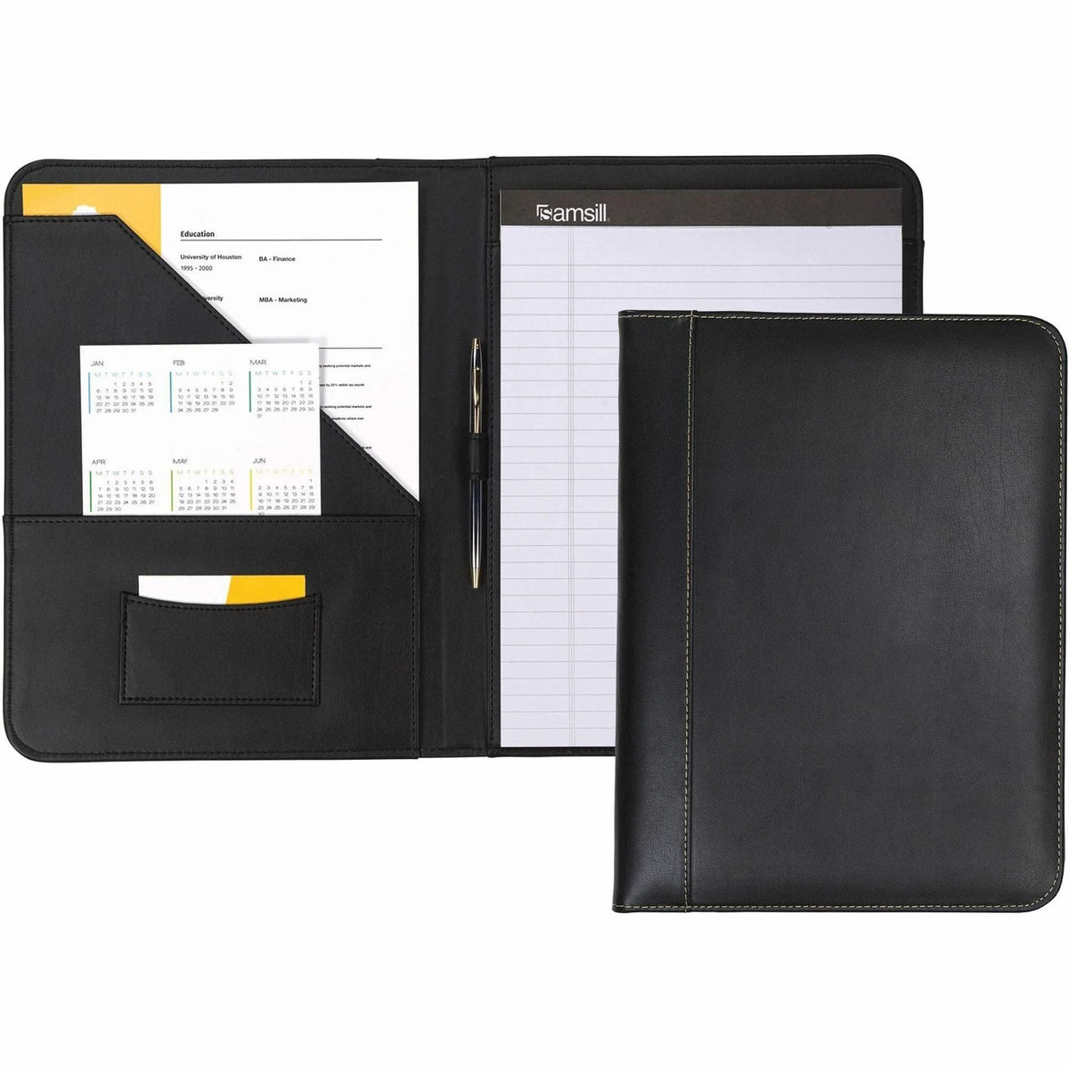 Samsill Leather Letter Pad Folio - Elegant 8 1/2’’ x 11’’ Black Design - Padfolios & Holders