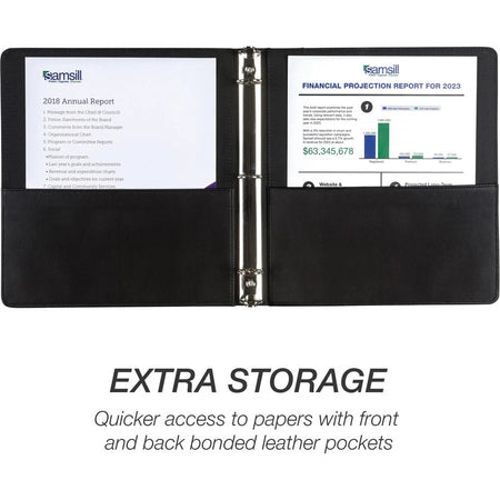 Samsill Leather Ring Binder - 1’’ Capacity Letter Size - Black Durable Design - Binders