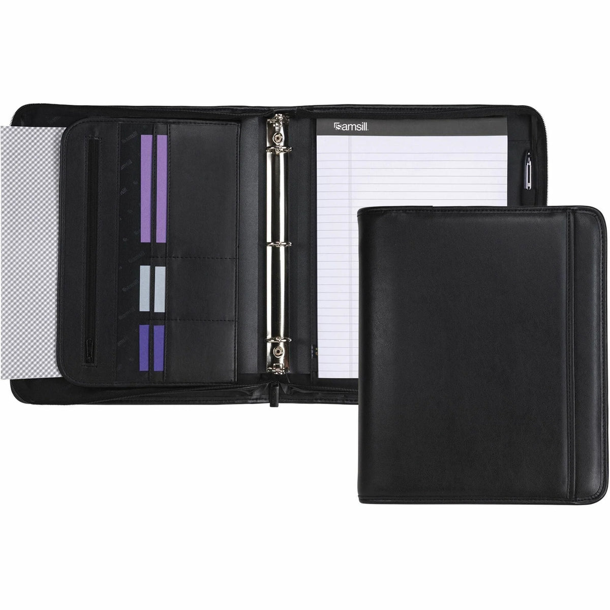 Samsill Letter Pad Folio: 8 1/2’’ x 11’’ Black Vinyl Zipper Closure - Organizer/Zip Binders