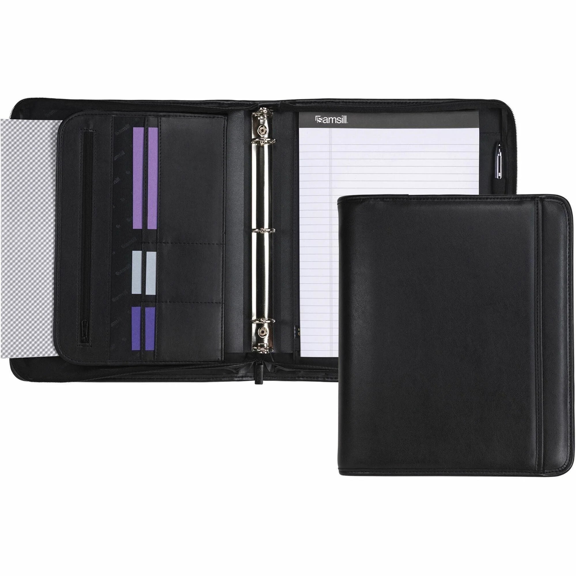 Samsill Letter Pad Folio: 8 1/2’’ x 11’’ Black Vinyl Zipper Closure - Organizer/Zip Binders