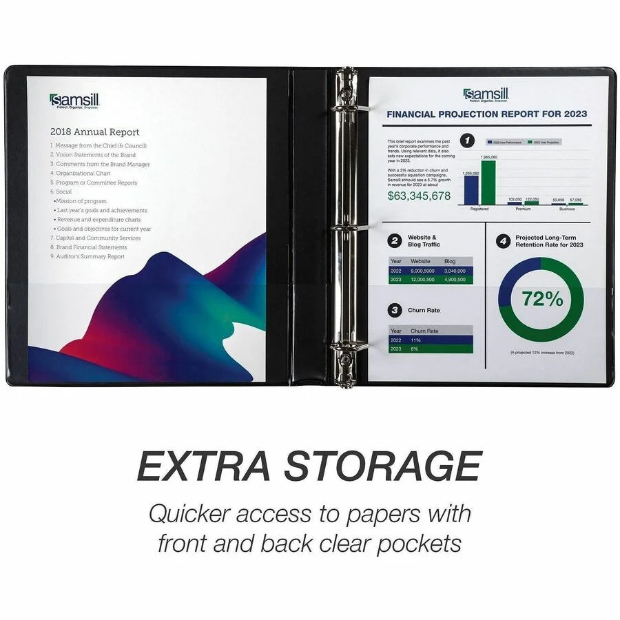 Samsill Ring Binder 8.5x11 - Durable Black 4 Pack - Presentation / View Binders