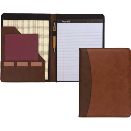Samsill Two-Tone Pad Holder - Stylish PU Leather - Brown/Black/Tan - Padfolios & Holders