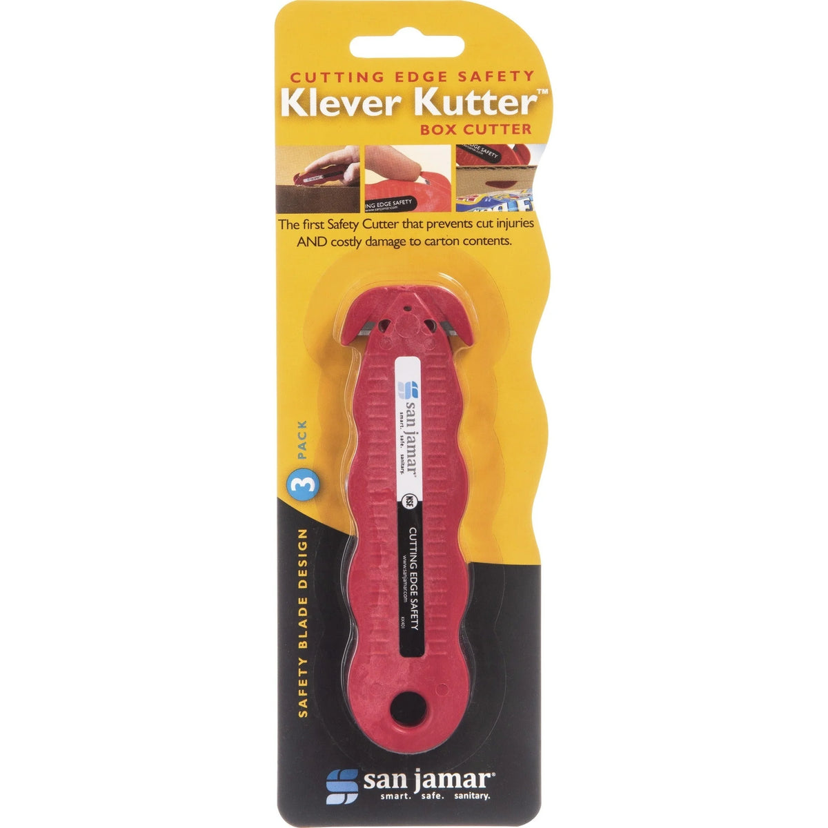 San Jamar Disposable Carton Opener - Stainless Steel Blade - Red - 3/Pack - Utility Knives & Cutters